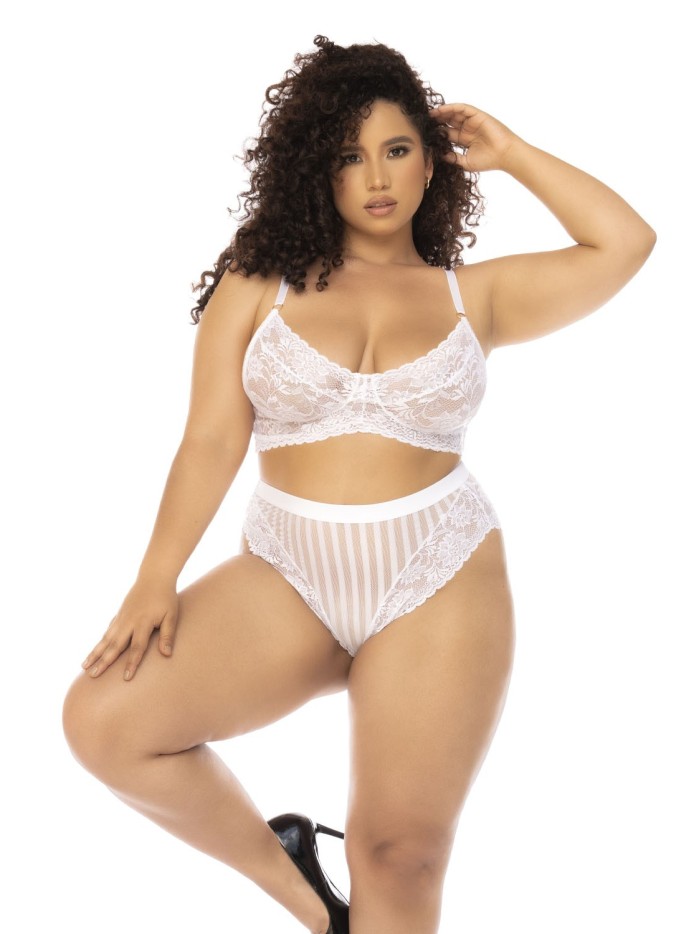 Ensemble 2 pièces blanc grande taille Emberly, soutien gorge et culotte taille haute 