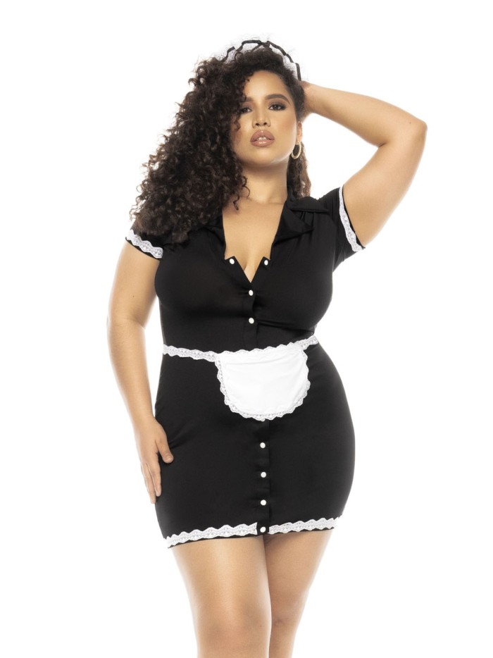 Costume soubrette 3 pièces grande taille , robe, tablier et coiffe 