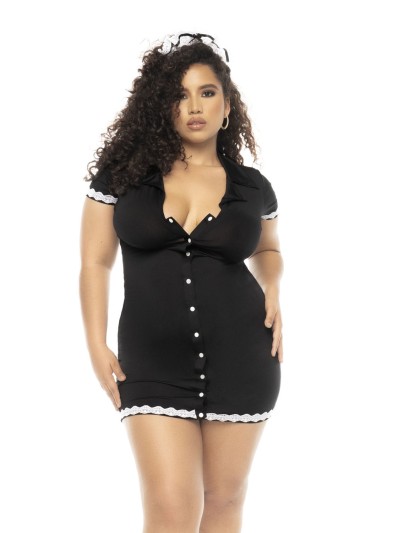 Costume soubrette 3 pièces grande taille , robe, tablier et coiffe 