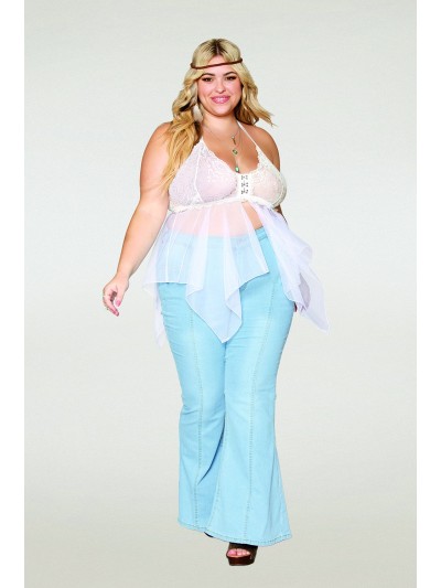 Babydoll et string grande taille en résille et dentelle blanche 