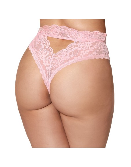 String grande taille dentelle taille haute rose 