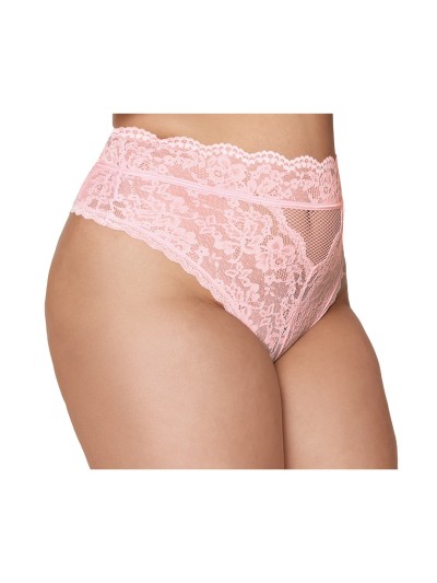 String grande taille dentelle taille haute rose 