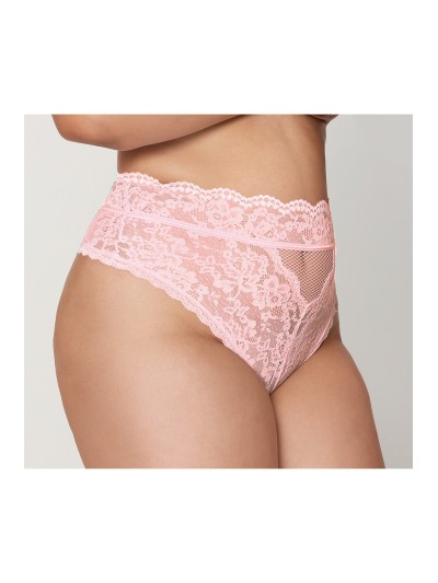 String grande taille dentelle taille haute rose 
