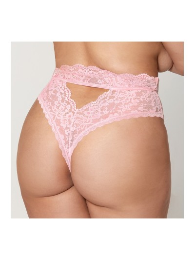 String grande taille dentelle taille haute rose 
