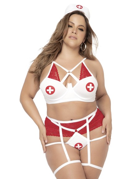 Costume d'infirmière sexy de trois pièces grande taille  