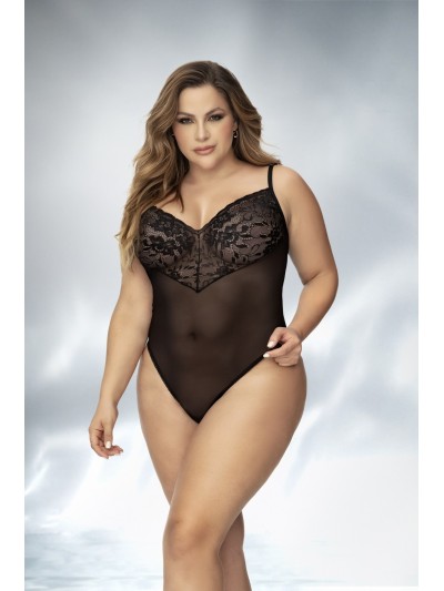 Body, grande taille, noir en dentelle et résille noire 