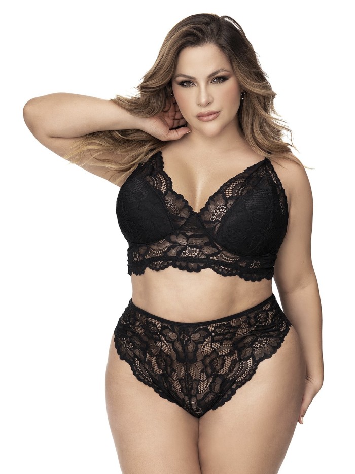 Lingerie grande taille, soutien-gorge et culotte en fibres recyclées 