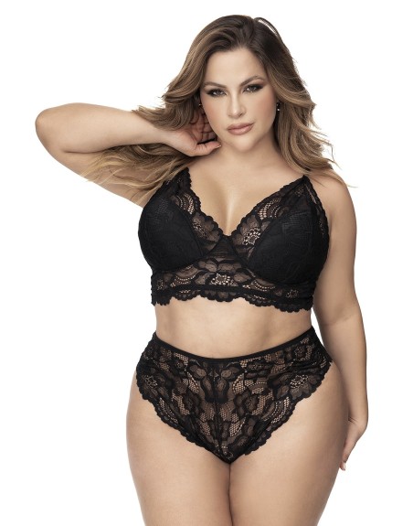 Lingerie grande taille, soutien-gorge et culotte en fibres recyclées 