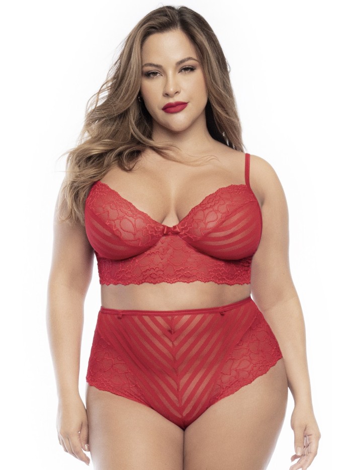 Ensemble lingerie, grande taille, deux pièces en dentelle rouge  