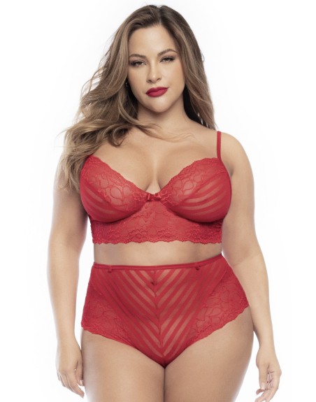 Ensemble lingerie, grande taille, deux pièces en dentelle rouge  