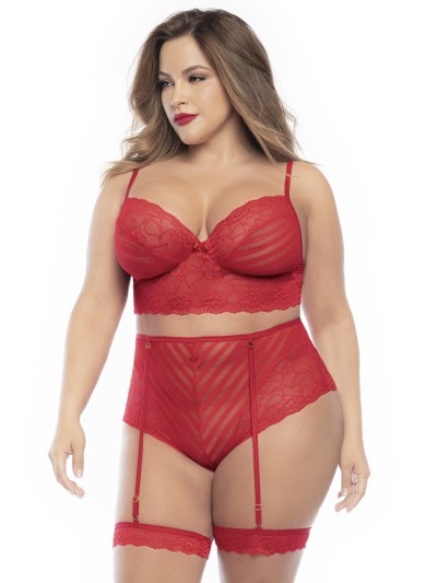 Ensemble lingerie, grande taille, deux pièces en dentelle rouge  