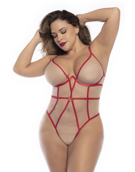 Body String, grande taille, chair et rouge 