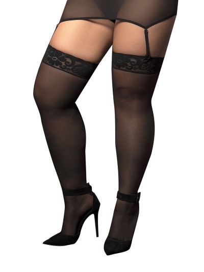 Bas nylon noirs autofixants, grande taille,  jarretières dentelle 