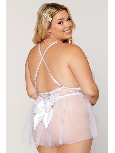 Body grande taille dentelle blanc avec tulle amovible 