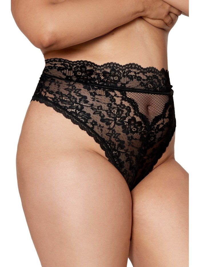 String grande taille dentelle taille haute noir 