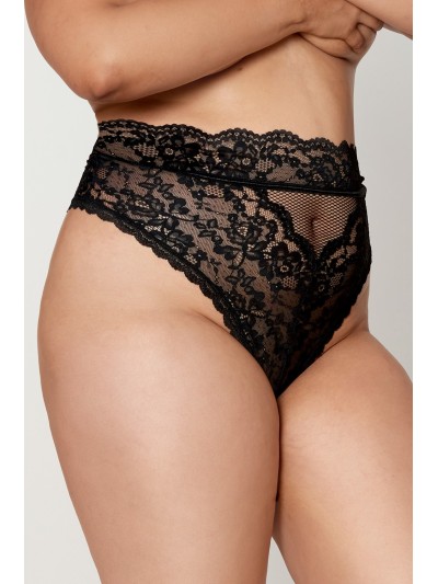 String grande taille dentelle taille haute noir 