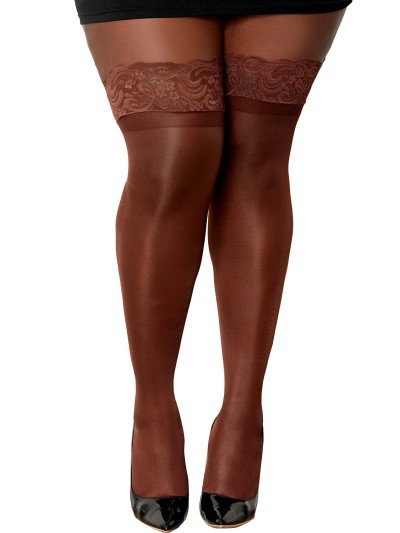 Bas nylon autofixant couleur café grande taille 