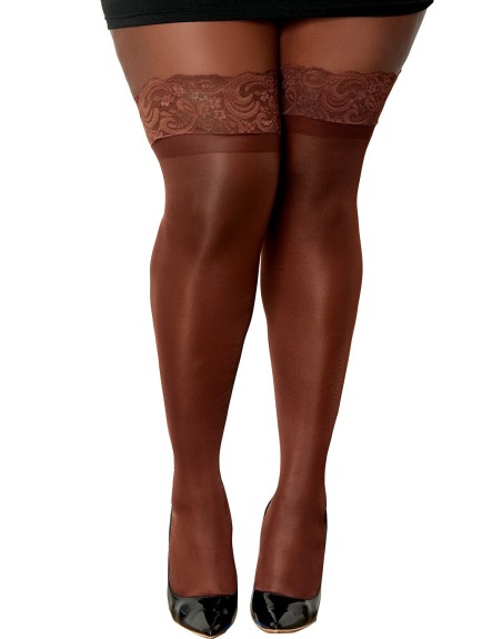 Bas nylon autofixant couleur café grande taille 