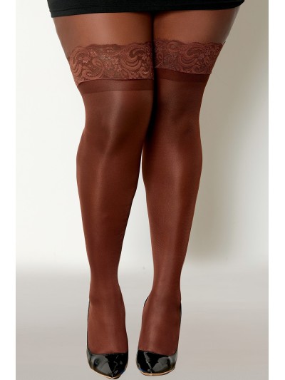 Bas nylon autofixant couleur café grande taille 