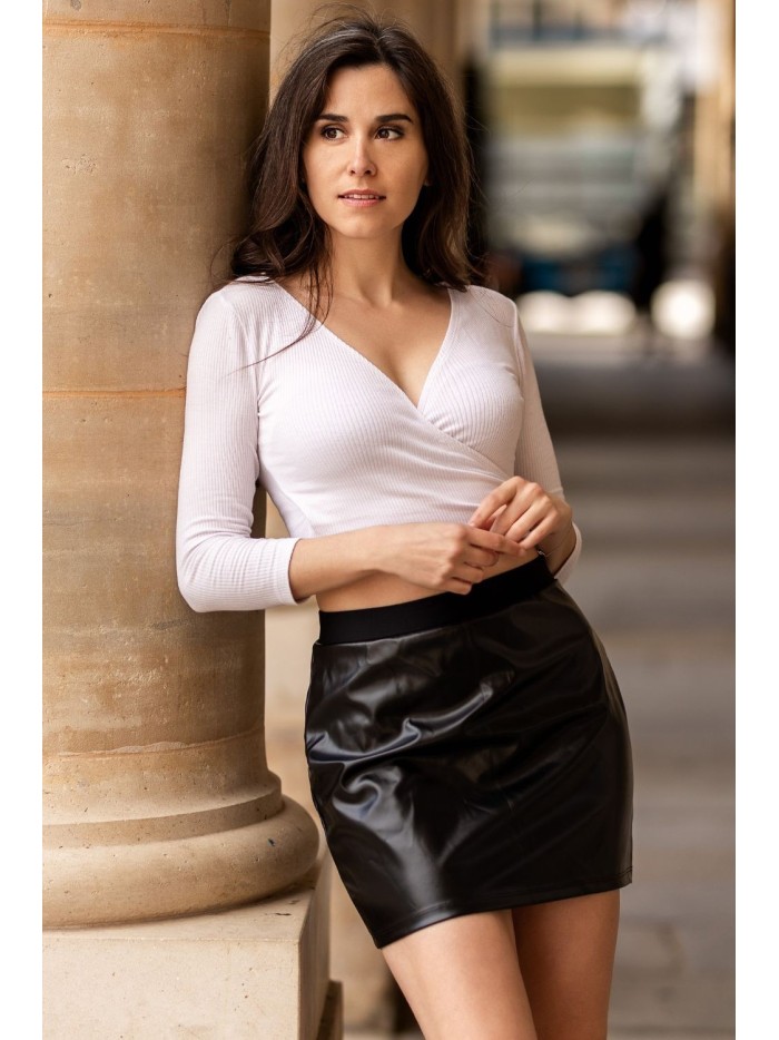 Jupe courte simili cuir noir Paula 