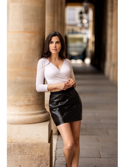 Jupe courte simili cuir noir Paula 