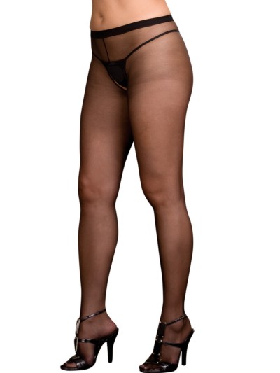 Collant noir grande taille nylon ouverture à l'entre-jambes et sur les fesses 