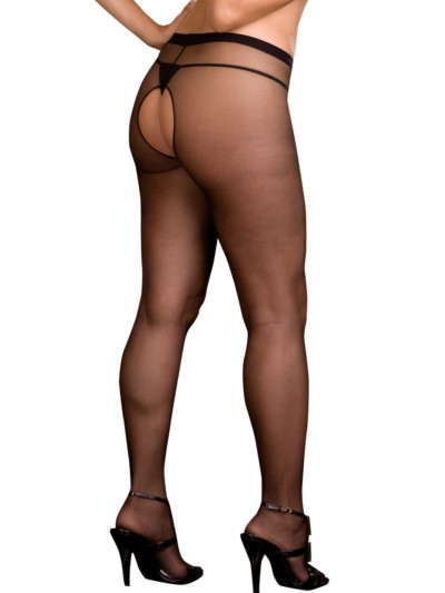 Collant noir grande taille nylon ouverture à l'entre-jambes et sur les fesses 