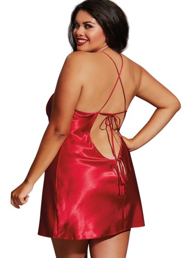 Nuisette grande taille rouge avec peignoir satinés 