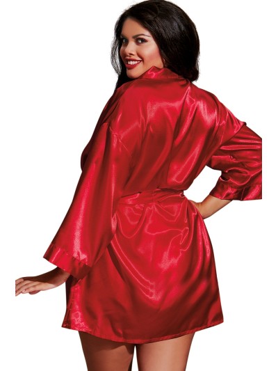 Nuisette grande taille rouge avec peignoir satinés 