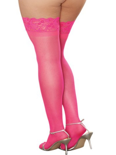 Bas roses grande taille nylon autofixants jarretières dentelle 