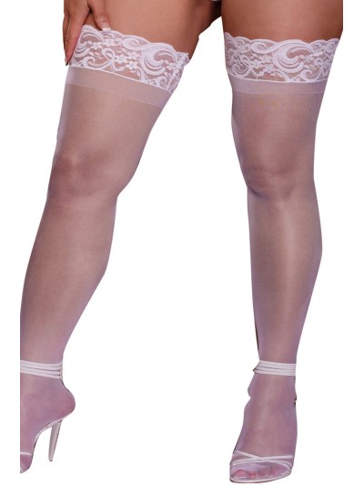 Bas blancs grande taille nylon autofixants jarretières dentelle 