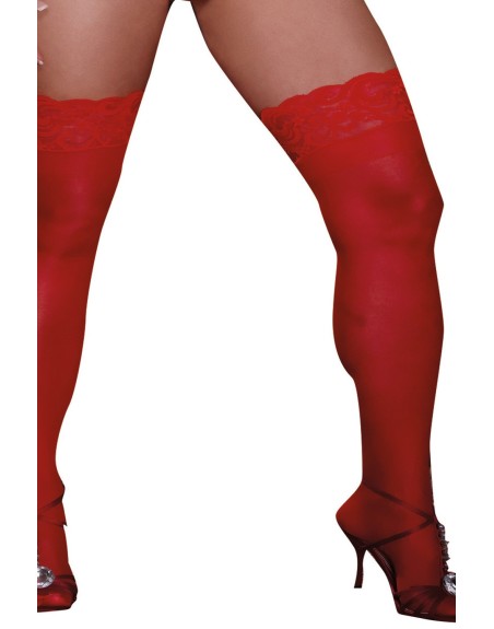 Bas rouges grande taille nylon autofixants jarretières dentelle 