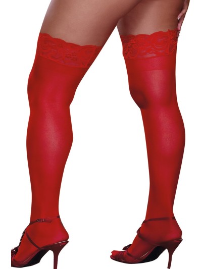 Bas rouges grande taille nylon autofixants jarretières dentelle 