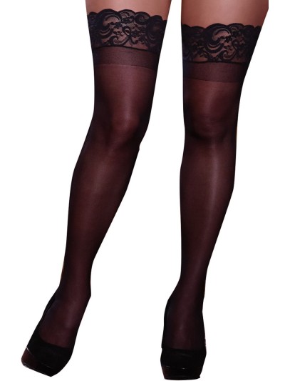 Bas noirs grande taille nylon autofixants jarretières dentelle 