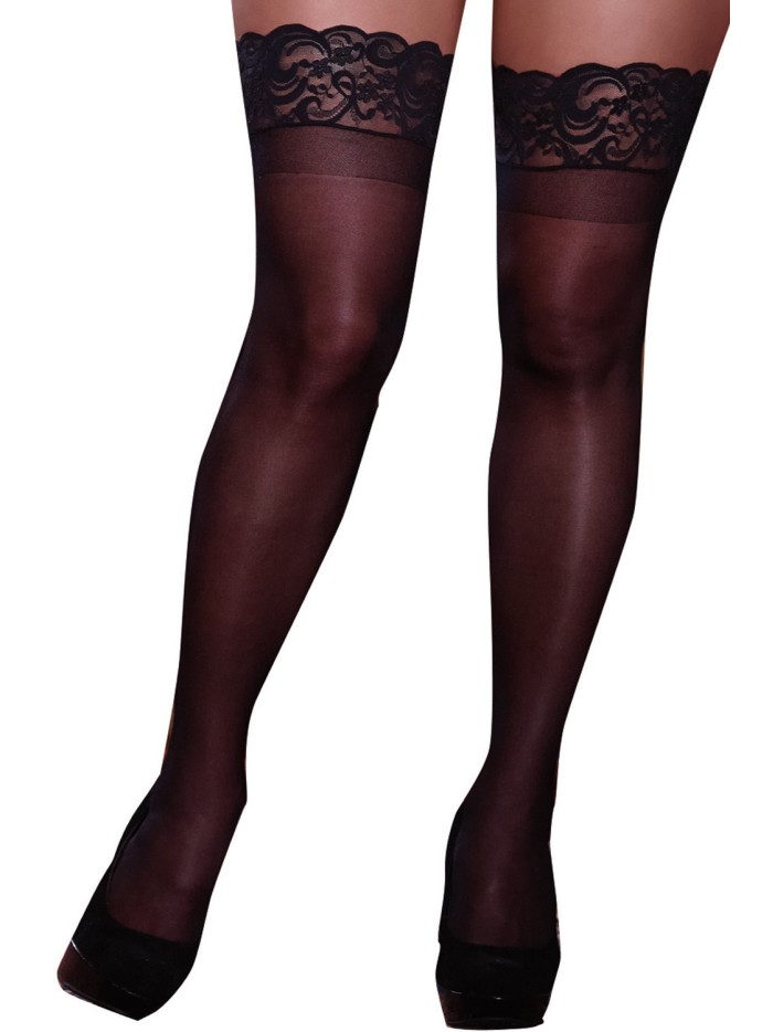 Bas noirs grande taille nylon autofixants jarretières dentelle 