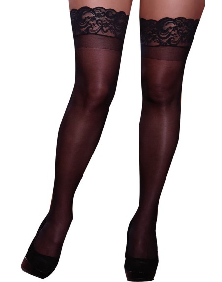 Bas noirs grande taille nylon autofixants jarretières dentelle 