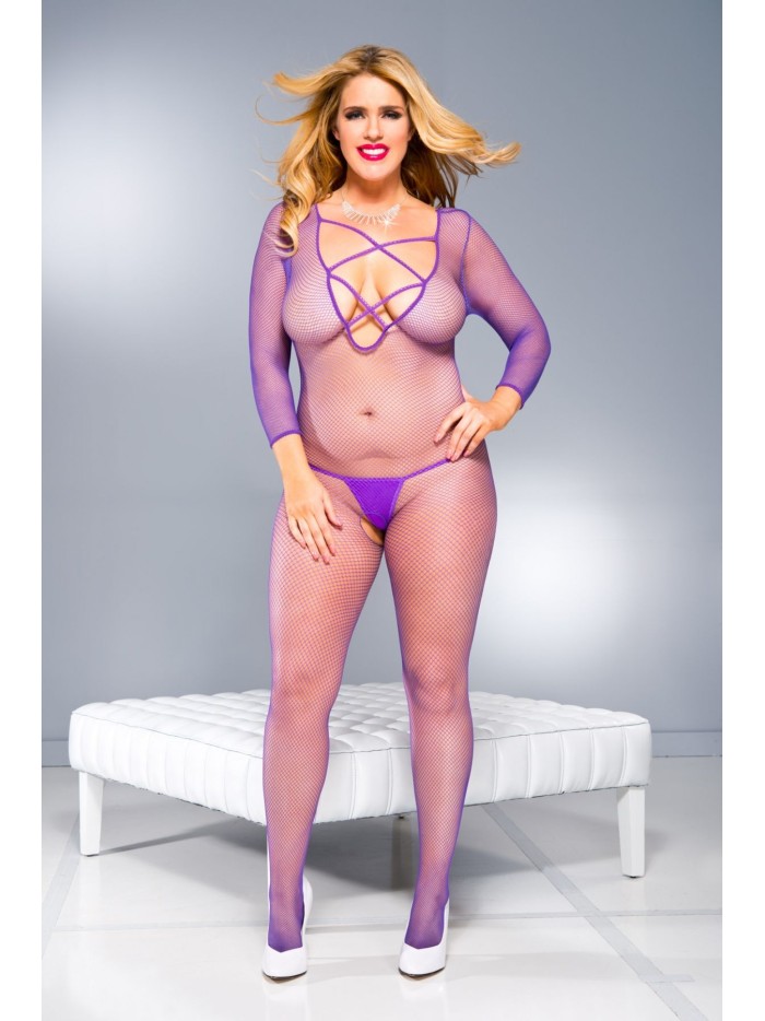 Combinaison manches longues, ouverte à l'entrejambe, Encolure V imitation lacé devant 