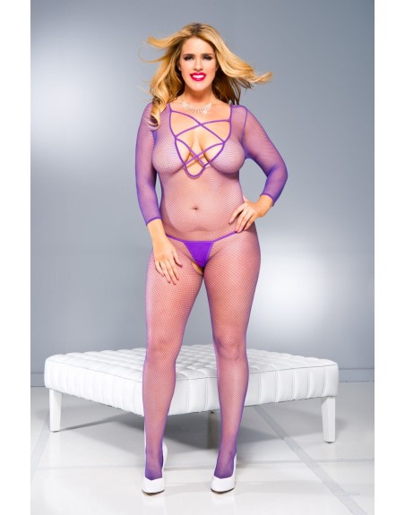 Combinaison manches longues, ouverte à l'entrejambe, Encolure V imitation lacé devant 