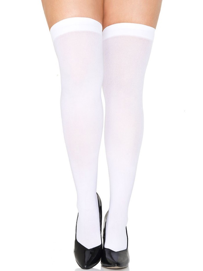 Bas grande taille blancs opaques fantaisie 