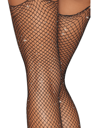 Bas résille large maille avec strass 