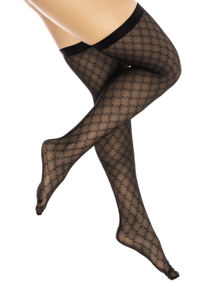 Bas résille noire transparent imprimé 