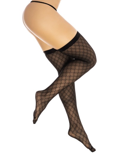 Bas résille noire transparent imprimé 