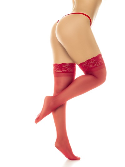 Bas en nylon sexy rouge autofixant  