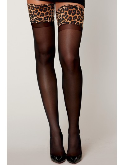 Bas noir avec jarretières leopard 