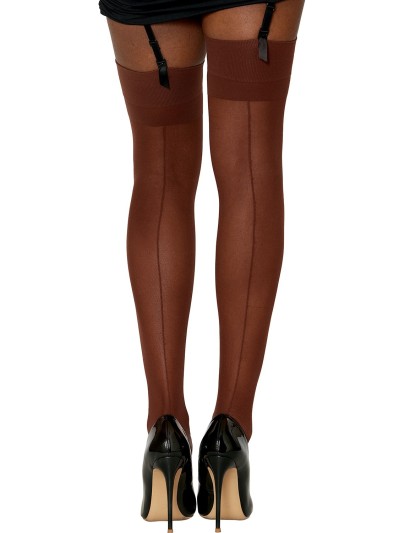 Bas nylon avec jarretières couleur café 