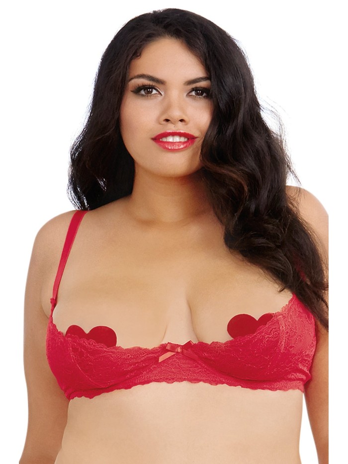 Soutien-gorge rouge grande taille demi-bonnets seins nus avec armatures 