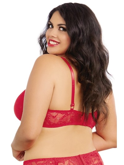Soutien-gorge rouge grande taille demi-bonnets seins nus avec armatures 