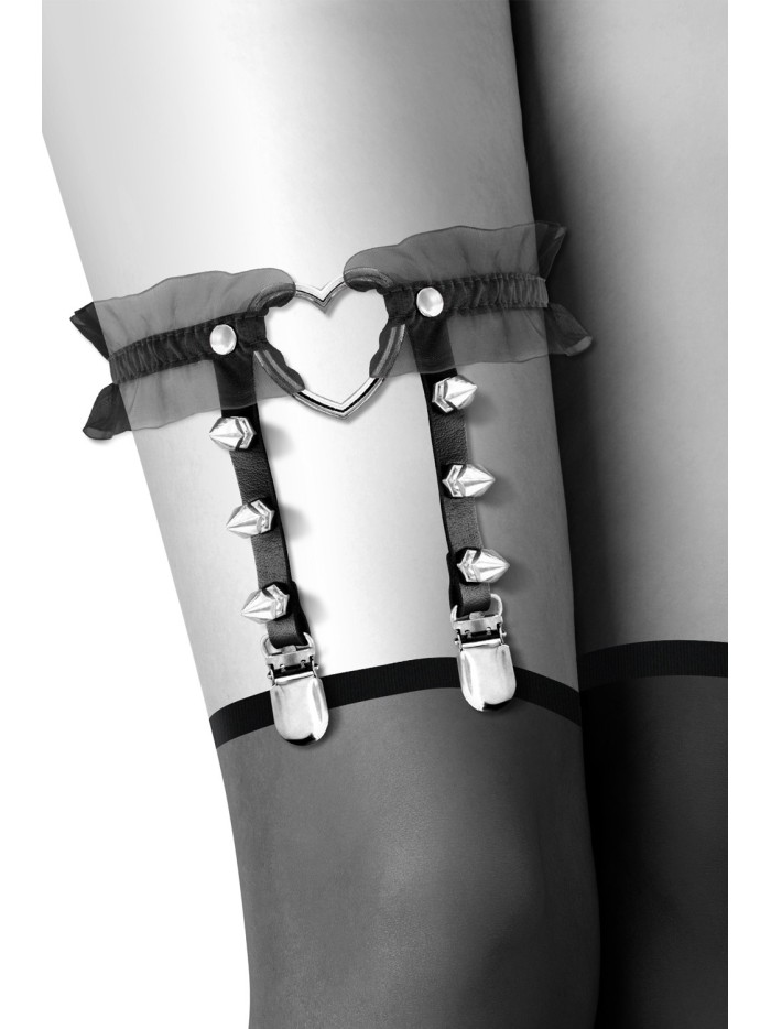 Jarretière noire avec coeur pointes et tulle 
