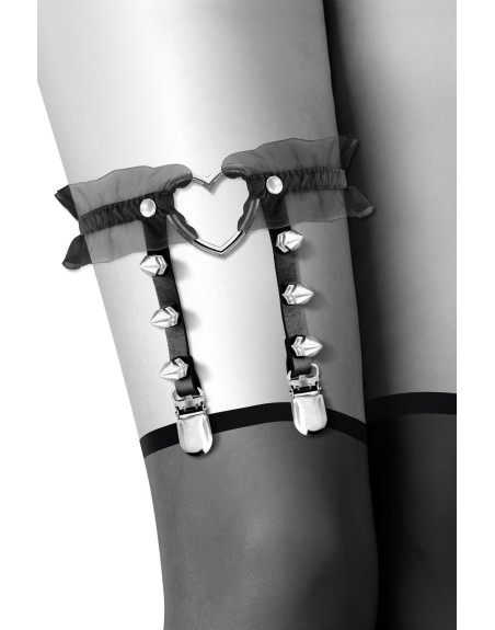 Jarretière noire avec coeur pointes et tulle 