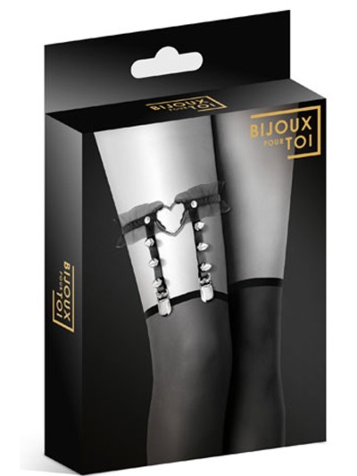 Jarretière noire avec coeur pointes et tulle 